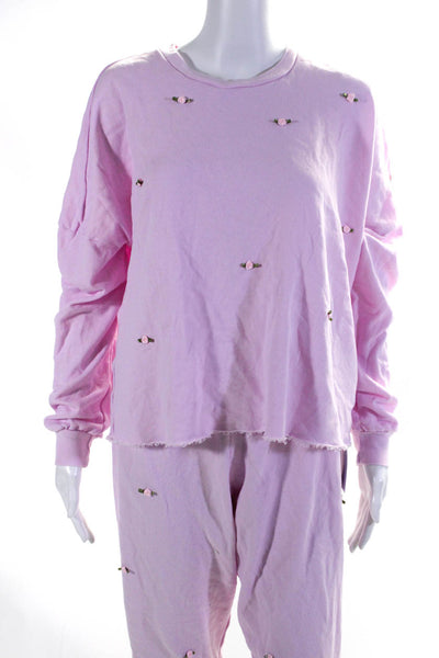 Michael Lauren Womens Rose Applique Sweatshirt Pink Cotton Size Medium