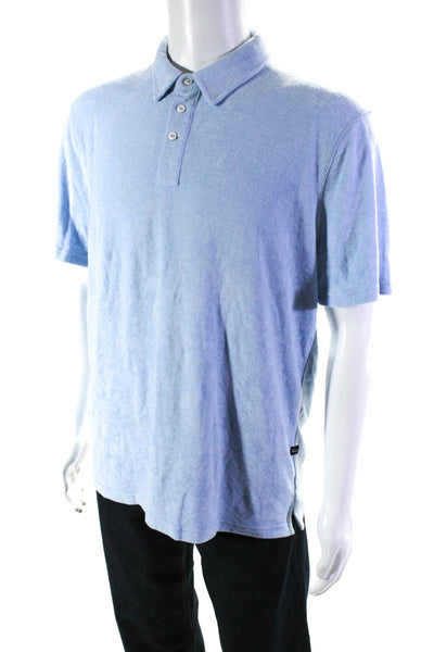 Rails Men's Collar Short Sleeves Quarter Button Polo Shirt Blue Size L