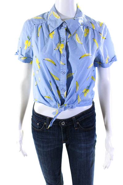 Milly Womens Banana Print Bonnie Top Blue Size 2 14238098