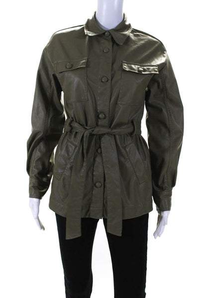 Love, Whit by Whitney Port Womens Olive Faux Leather Jacket Green Size 0 1419965