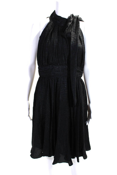 Milly Of New York Womens Silk Tie Mock Neck A Line Dress Black Size 12