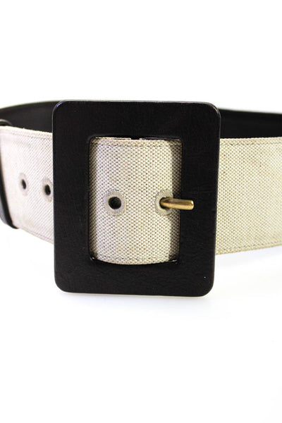 Yves Saint Laurent Womens Leather Woven Square Buckled Belt Brown Size L