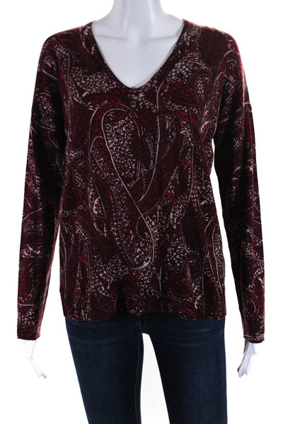 Gerard Darel Women's Wool Long Sleeve V-Neck Paisley Print Blouse Red Size 1