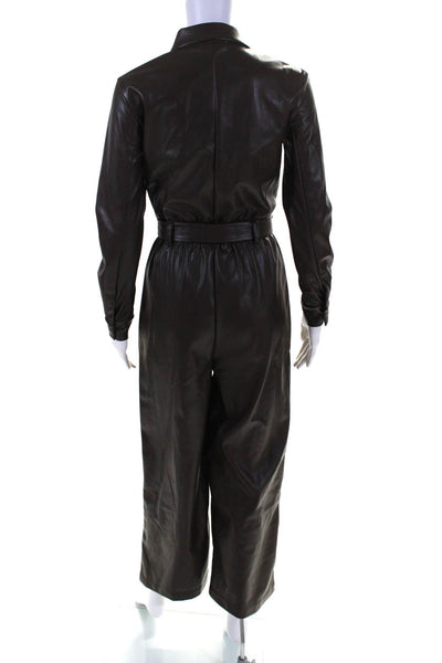LBLC The Label Women's Faux Leather Wide Leg Belted Jumpsuit Brown Size XS