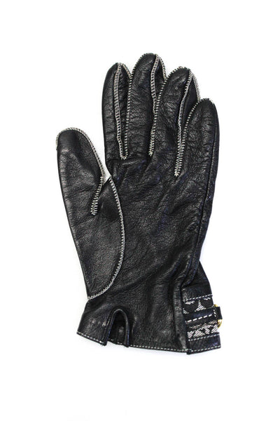 Coach Womens Leather Silk Lined Jacquard Print Front Hook Gloves Black Size 6.5