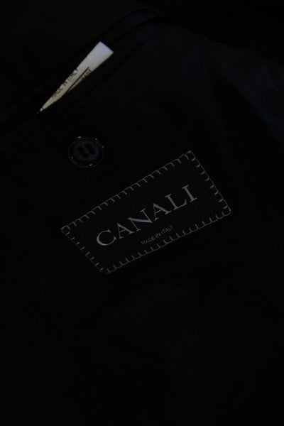 Canali Mens Solid Black Wool Two Button Long Sleeve Blazer Jacket Size 56R