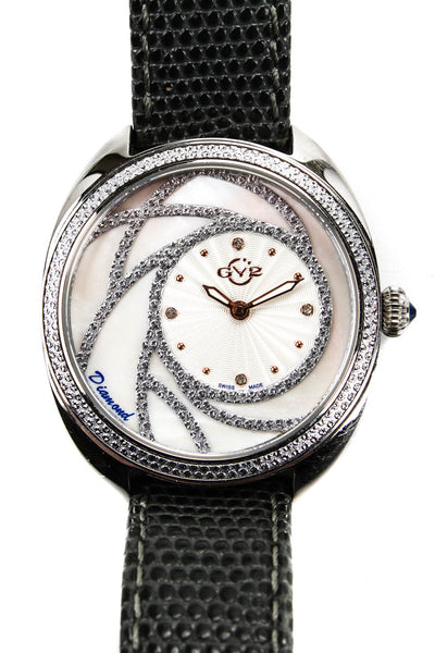 GV2 by Gevril Womens Stainless Steel Leather Diamond Ancona Watch 53 Grams