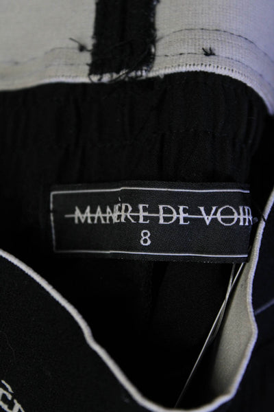 Maniere De Voir Womens Elastic High Waisted Slit Flared Ankle Pants Black Size 8