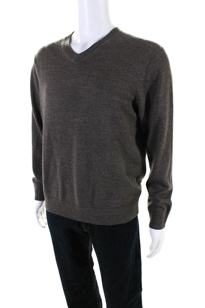 Raffi Men's V-Neck Long Sleeves Pullover Wool Sweater Brown Size M