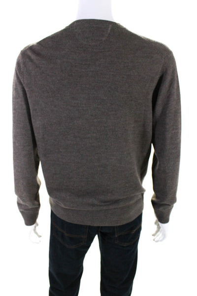 Raffi Men's V-Neck Long Sleeves Pullover Wool Sweater Brown Size M