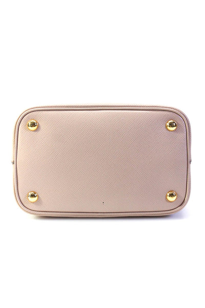 Prada Womens Saffiano Leather Panier Gold Tone Crossbody Shoulder Handbag Beige