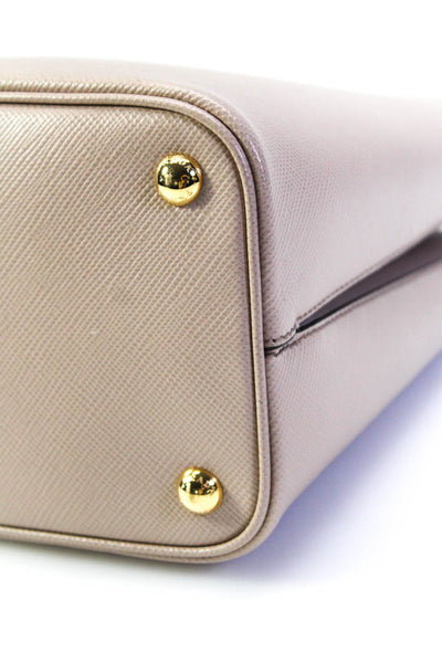 Prada Womens Saffiano Leather Panier Gold Tone Crossbody Shoulder Handbag Beige