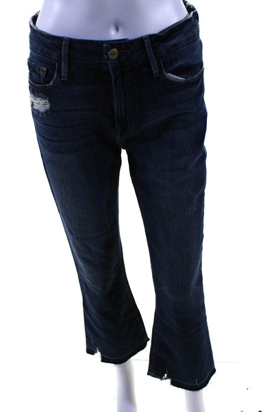 Frame Denim Women's Distressed Raw Hem Medium Wash Bootcut Jeans Blue Size 27
