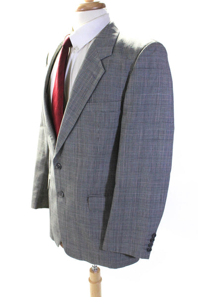 Christian St. Hubert Mens Gray Plaid Two Button Long Sleeve Blazer Jacket Size40