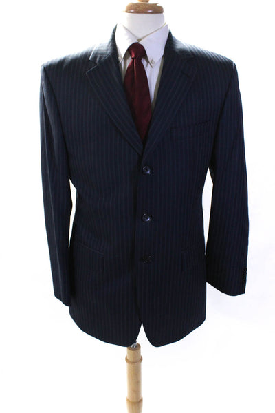 Michael Michael Kors Mens Blue Wool Striped Two Button Blazer Jacket Size 40R
