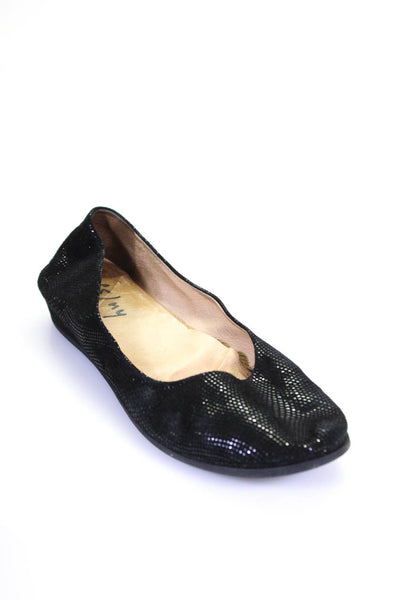 FS/NY Womens Black Suede Printed Slip On Ballet Flats Size 9.5