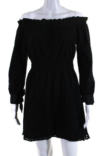 ZAC Zac Posen Womens Off Shoulder Embroidered Eyelet Sheath Dress Black Size 6