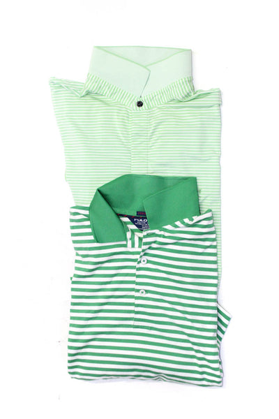 Polo Golf Ralph Lauren RLX Mens Striped Polo Shirts Green White Size Large Lot 2