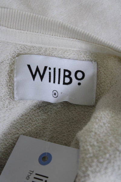 WillBo Mens Beige Cotton Crew Neck Long Sleeve Pullover Sweatshirt Size M