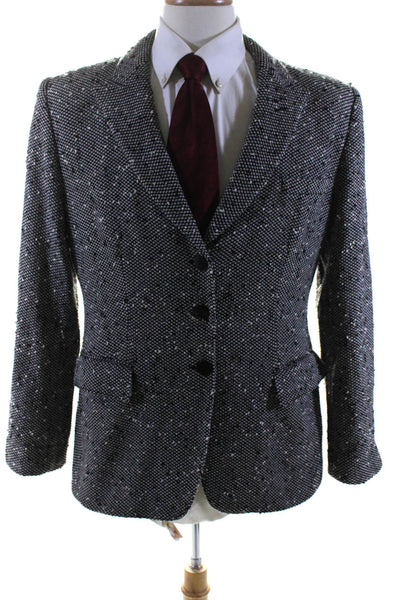 Armani Collezioni Mens Black Textured Wool Two Button Blazer Jacket Size 52