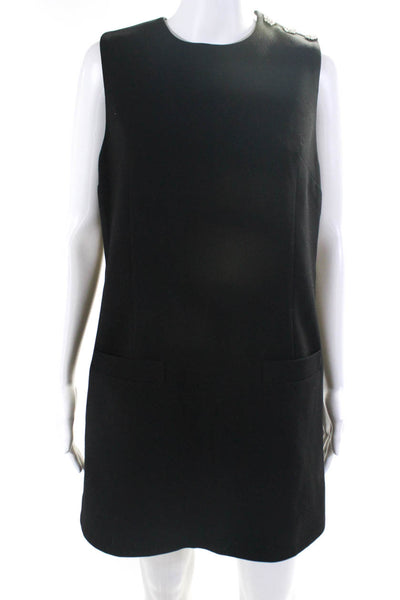 Ba&Sh Womens Back Zip Crew Neck Crystal Trim Shift Dress Black Size 6