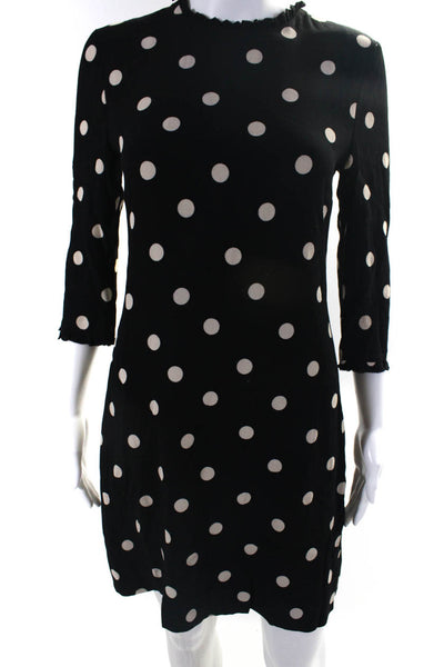 Kate Spade Women's 3/4 Sleeves A-Line Black Polka Dot Mini Dress Size 4