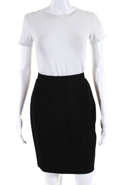 Karl Lagerfeld Womens 100% Wool Pocket Knee Length Pencil Skirt Black Size 36