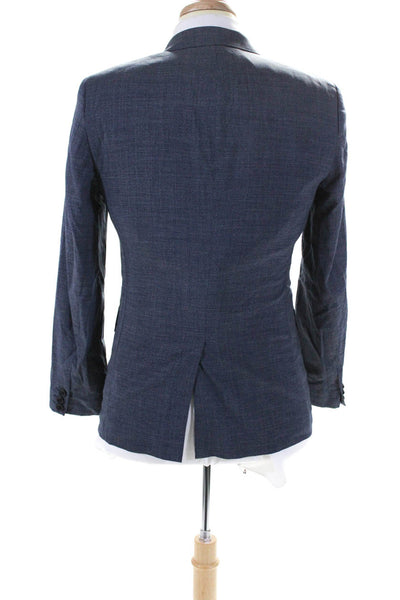 Theory Mens Micro Check Two Button Blazer Jacket Navy Blue Wool Size 36