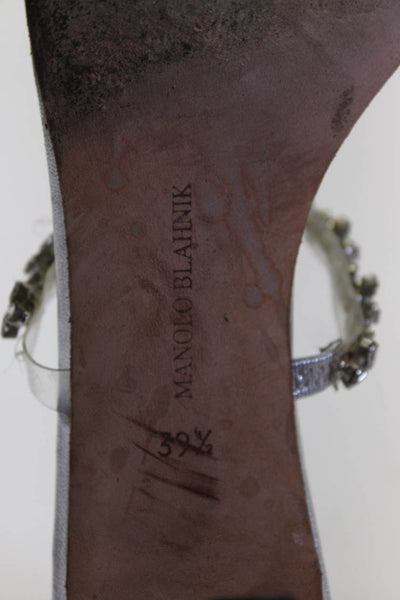 Manolo Blahnik Womens Jeweled Strapped Open Toe Spool Heels Silver Size EUR39