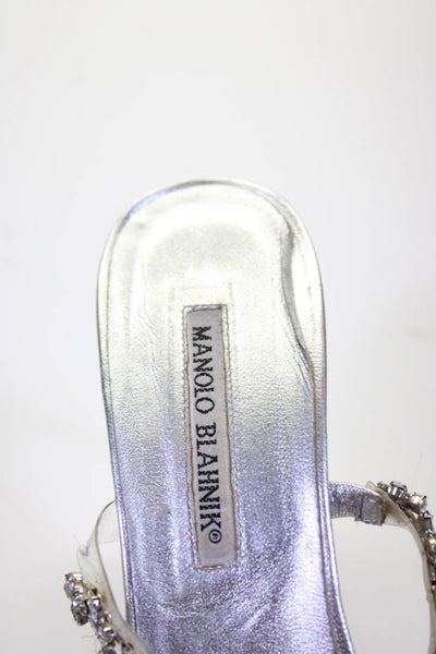 Manolo Blahnik Womens Jeweled Strapped Open Toe Spool Heels Silver Size EUR39