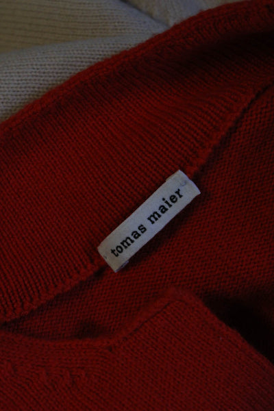 Tomas Maier Womens Cashmere Long Sleeves Crew Neck Sweater Beige Red Size 0