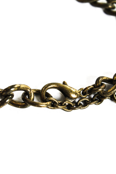 Yosca Womens Marbled Rhinestone Brass Chain Statement Necklace Green Brown
