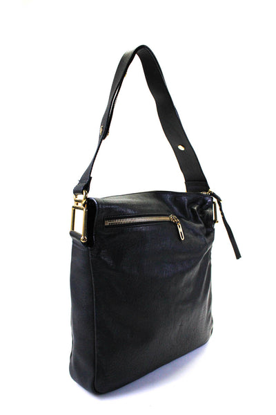 Chloe Womens Leather Top Zip Adjustable Snap Strap Shoulder Handbag Black