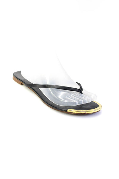 DV Dolce Vita Womens Gold Tone Striped Thong Strap Flip Flops Black Size 9