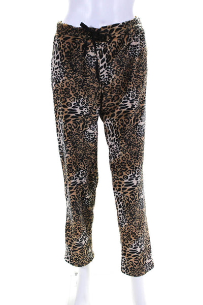 Natori Womens Leopard Print Fleece Drawstring Pajama Pants Brown Black Small