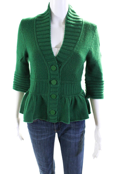 Catherine Malandrino Womens Cashmere Knit V-Neck Cardigan Sweater Green Size P