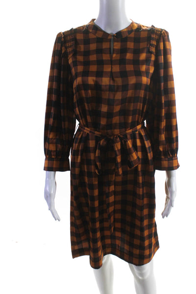 Scotch & Soda Women's Long Sleeve Gingham Print Belted Shift Dress Orange Size L