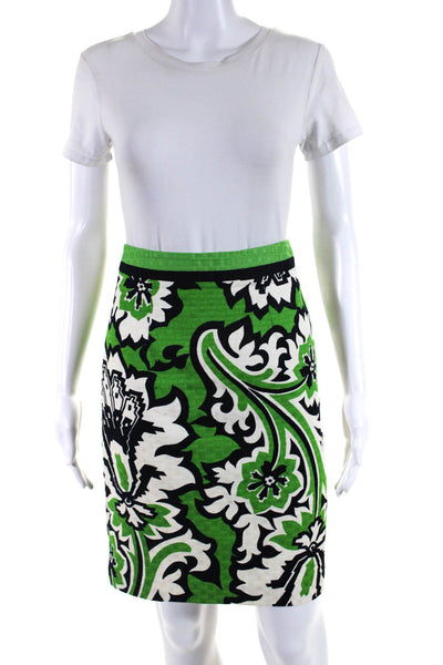 Milly Of New York Womens Abstract Print Pencil Skirt Green Black Cotton Size 0