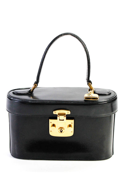Gucci Womens Pushlock Lady Lock Vanity Mini Handbag Black Leather