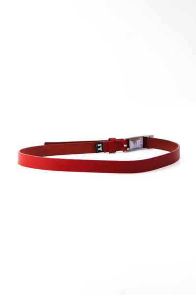 Versace Jeans Couture Womens Leather Embossed Rectangle Buckled Belt Red Size L