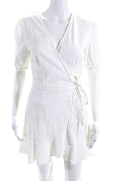 The Fifth Label Womens Short Sleeve Mini Wrap Dress White Cotton Size Medium
