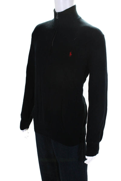 Polo Ralph Lauren Mens Quarter Zip Collared Pullover Sweater Black Size XL