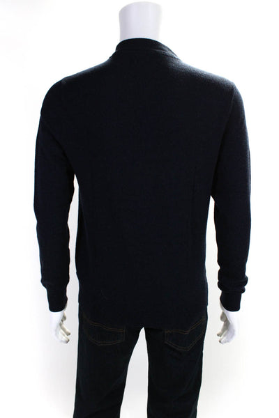 Club Monaco Mens Long Sleeve Crew Neck Henley Sweater Navy Blue Wool Size Medium
