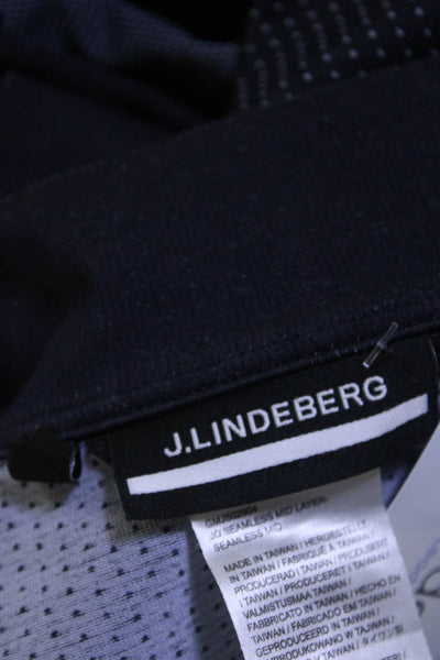J Lindeberg Mens Knit 1/4 Zip Up Mock Neck Long Sleeve Pullover Navy Blue XL