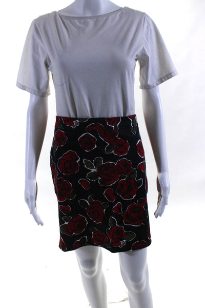 Moschino Womens Cotton Rose Print Knee Length Straight Pencil Skirt Black Size 6