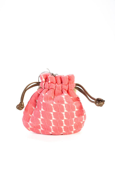 Marni Women's Leather Trim Abstract Print Drawstring Pouch Pink Size S