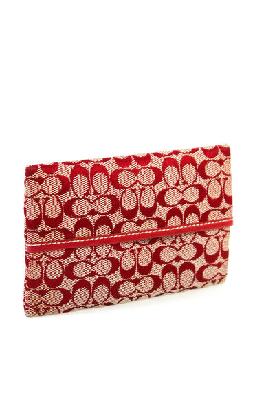 Coach Women's Monogram Canvas Leather Trim Coin Pouch Red Size S