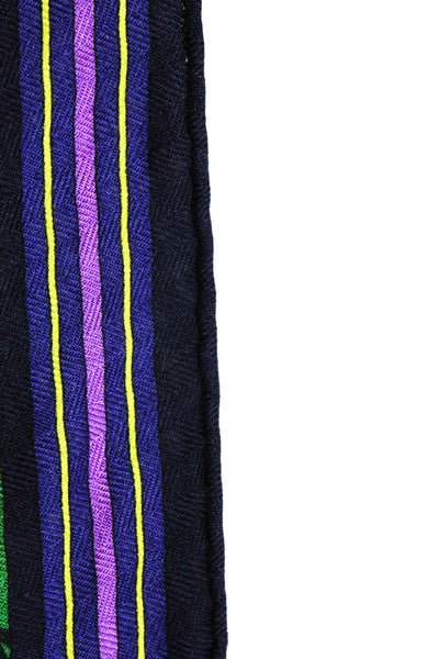 Hermes Womens Striped Trim Check Riding Horses Cashmere Scarf Purple Yellow