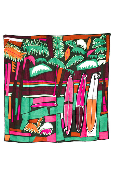 Hermes Womens Sea Surf And Fun Carre 90cm Silk Scarf Brown Red Green
