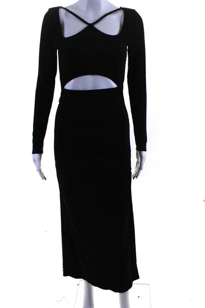 Jonathan Simkhai Womens Black Ribbed Cut  Waist Long Sleeve Bodycon Dress Size S